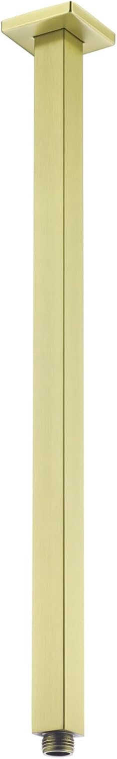 BESTILL 20 Inch Brushed Gold Ceiling Mount Shower Arm and Flange, Square Rain Shower Arm