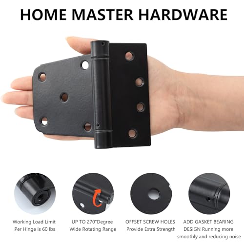 HOME MASTER HARDWARE Self-Closing Spring Gate Hinge 3-1/2" Heavy Duty Automatic T Hinges Steel Black Finish with Screws 2-Pack for Wood Fence Gate Vinyl Shed Door by HOME MASTER HARDWARE - Image 2