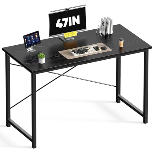 Image of DUMOS 47 Inch Computer Desk for Home Office, Modern Writing Study Table Simple Modern Style for Bedroom Small Space, Large Work Desks with X-Shaped Reinforcement, Wood Brown