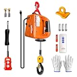 3 in 1 Electric Hoist Winch, 500kg Portable Electric Power Winch with Wire and Wireless Remote Control, 220V 1500W Electric Hoist Crane, Overload Protection 7.6m Lifting Height for Towing