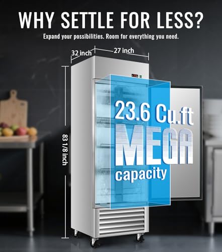 27" W Commercial Refrigerator, 23.6Cu.ft Reach-In Single Door Stainless Steel commercial fridge, 3 Shelves, Fan Cooling, Auto Defrost, Digital Thermostat - Ideal for Restaurant, Bar, Cafe, Shop - Image 3