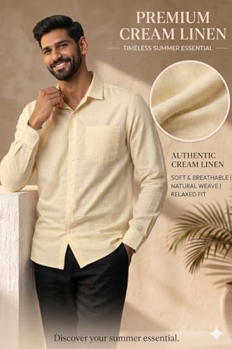 Image of Men's Linen Blend Shirt | Breathable Summer Shirt for Men | Full Sleeve Casual | Classic Fit Solid | Lightweight Comfortable | Summer Classics Collection