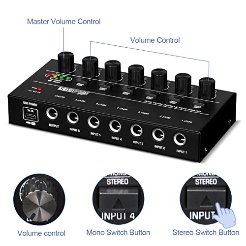 Bomaite Bx600 Professional Mini Audio Mixer Line Mixer, Dc 5V, 6-Stereo Ultra, Low-Noise 6-Channel For Sub-Mixing, Ideal For Small Clubs Or Bars, As Guitars, Bass, Keyboards Mixer #TOP6