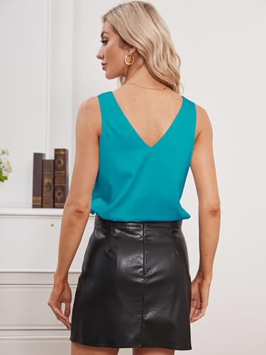 Image of Mawor Satin Tank Tops for Women Loose Fit Sleeveless V Neck Cami Camisole Blouses Shirt Top