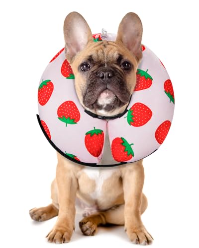 Image of MIDOG Inflatable Dog Cone Alternative for After Surgery - Soft Protective Donut Collar Prevents Licking, Comfortable Recovery E-Collar Alternative for Small Medium Large Dogs (Strawberry,M)