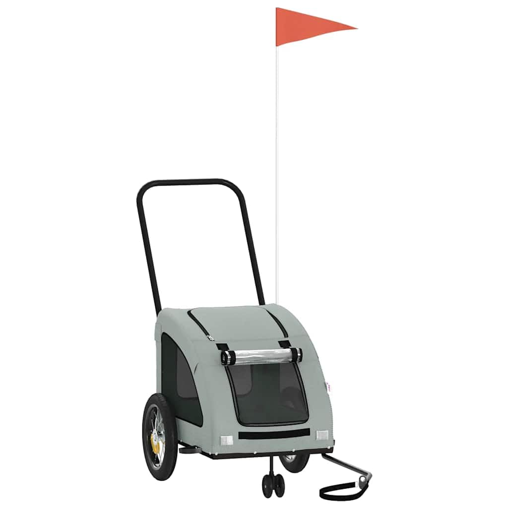 vidaXL Remolque de Bicicleta Mascotas Hierro Tela Oxford Gris, Remolque para Bicicletas, Remolque para Mascotas, Carrito para Bicicletas