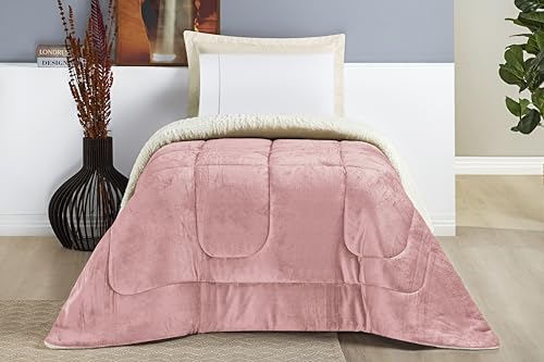 Coberdrom Solteiro Inverno Dupla Face Grosso Super Quentinho Manta & Sherpa (Rosê)