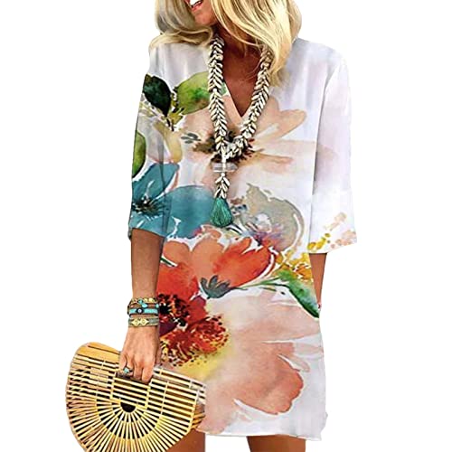 Foviguo Comfy Encanto Polyester Cocktail Ladies Soft Sleeveless V-Neck Tie Dye Cocktail Summer Formal Drawstring Crop Tunic Dress Ladies #TOP1