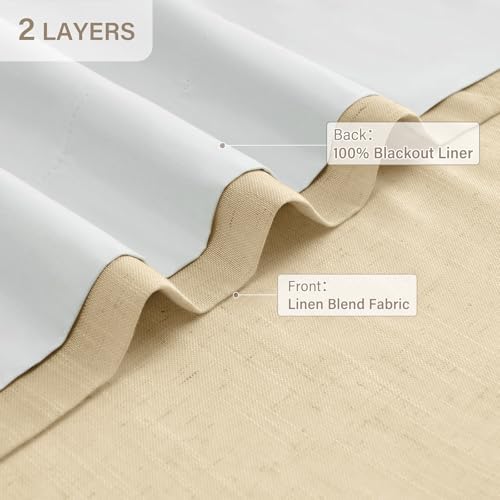Pinch Pleated Blackout Curtains 144 Inch Long, Linen Blend, 100% Blackout Drapes with 20 Hooks, Ideal for Bedroom and Living Room, 40" W x 144" L (Pack of 2), Dark Linen