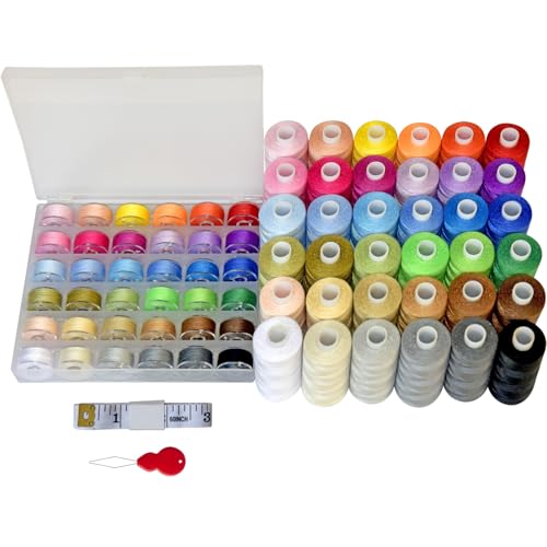 72Pcs 36 Colors Prewound Bobbins and 36 Sewing Thread Spools for Hand & Machine Sewing, Emergency and Travel, DIY and Home, 36 Colors 410 Yards per Polyester Thread Spools