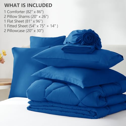 Image of CozyLux Full Size Comforter Sets Classic Blue - 7 Pieces Bed in a Bag Full, Luxury Soft Bed Set for All Seasons, Bedding Set with Down Alternative Comforter, Sheets, Pillowcases & Shams