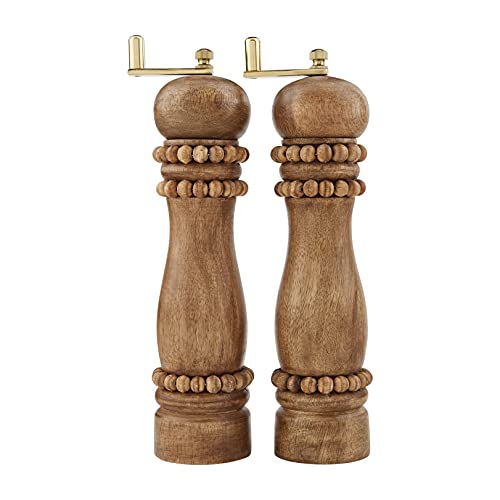 Mud Pie, Brown, Wooden Beaded Salt & Pepper Grinder Set, 9.25", 9 1/4" #TOP10