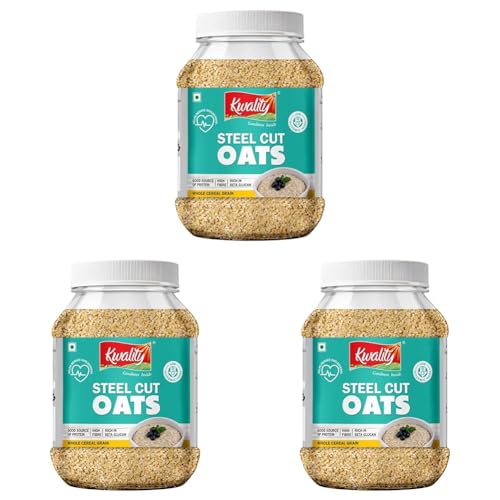Image of Kwality Steel Cut Oats 1.5 kg Jar Pack | Pure Wholegrain Oatmeal | High Fiber & Protein | Ideal for Weight Loss, Healthy Breakfast & Clean Eating Diet | 1500 g (Pack of 3)