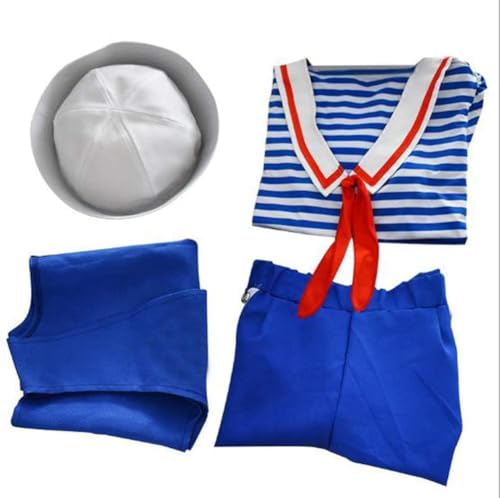 WPOZD Halloween Stranger Costume Set, Navy Blue and White Striped Sailor Outfit Cosplay things Dress Up for Women (X-Small)