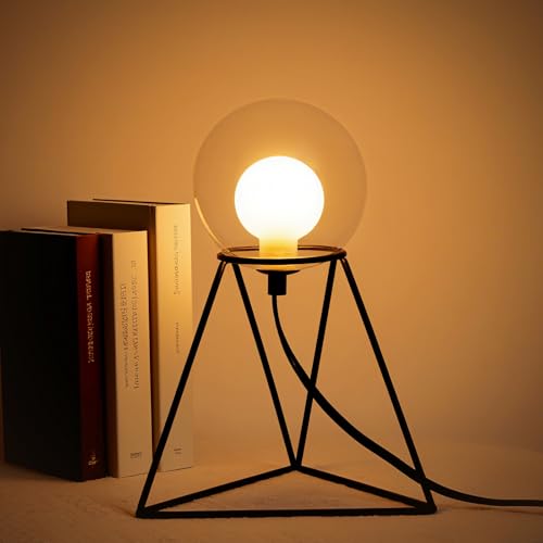 Lamptobe Lampada da Tavolo Industriale per Camera da Letto - Lampada da Comodino Minimalista con Base in Ferro, 2200K Bianco Caldo, Moderna Lampada da Notte per Soggiorno Scrivania Casa