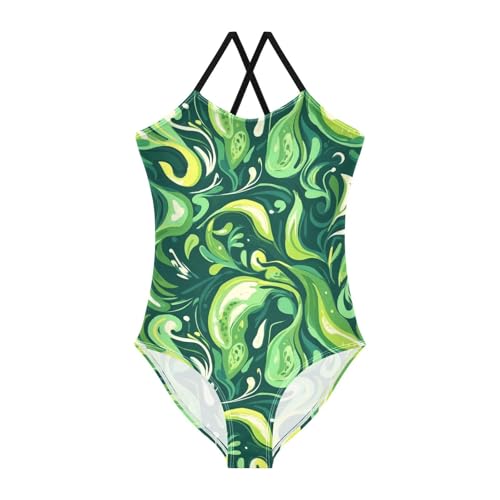 Green Smudges Girls One Piece Swimsuits Quick Dry Beach Swimwear Bathing Suit