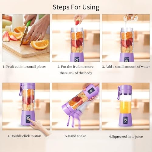 Image of Portable Electric Blender | USB Rechargeable Smoothie Maker | Mini Personal Juicer with 6 Blades | Fruit Mixer for Juices & Shakes | Auto-Stop After 40s