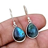 Boucles d'oreilles de cadeaux de mariage en pierres de Labradorite de feu bleu boucles d'o...