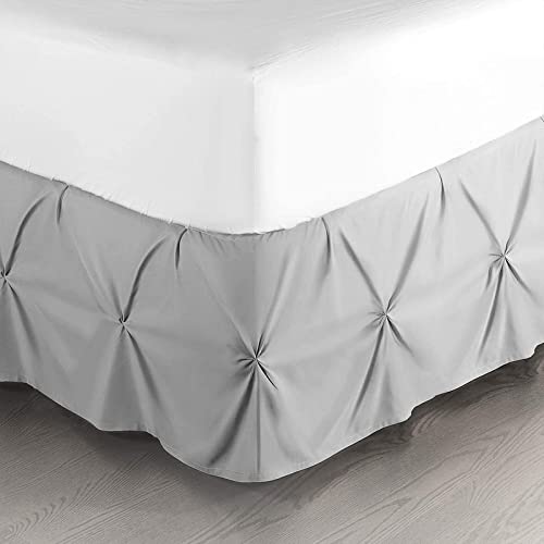 Rainbowlinens Silver Pinch Pleat Bed Skirt King Size 28 Inch Drop Three Sided Coverage with 750 Thread Count Egyptian Cotton Pintuk Bed Skirt