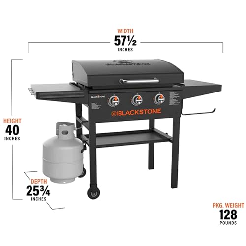 Image of 28 Inch Blackstone Griddle 2080 Original 3-Burner XL Griddle with Hood and Side Shelves Outdoor Flat Top Grill