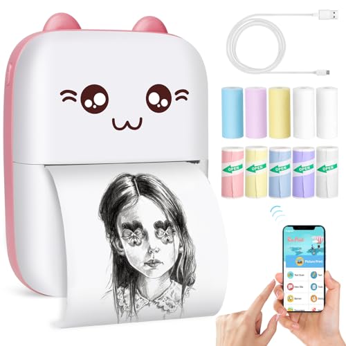 Bakoor Sticker Printer, Portable Thermal Pocket Printer with 10 Rolls