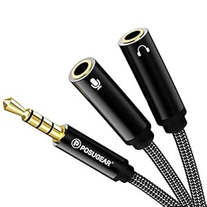 POSUGEAR Hoofdtelefoon Mic Splitters Adapter, 3,5 mm Mannelijk tot 2 Dual 3,5 mm Vrouwelijke Audio Mic Y Splitter…