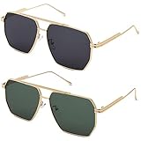 COASION Oversized Square Trendy Sunglasses for Women Men Classic Large Metal Retro Shades Vintage UV400 Sun Glasses (Gold/Grey + Gold / G15)