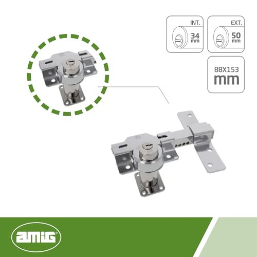 Amig, Door Security Bolt Surface Mounted Lock with Round Cylinder Inside and Outside Mod. 4, Key Lock, 88 x 153 mm - Image 4