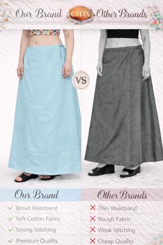 Image of CITIX Pure Cotton Petticoat for Woman Saree | Adujastable Drawstring Waist