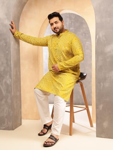 Image of SOJANYA Plus (Since 1958) Men's Cotton Blend Sanganeri Printed Long Kurta