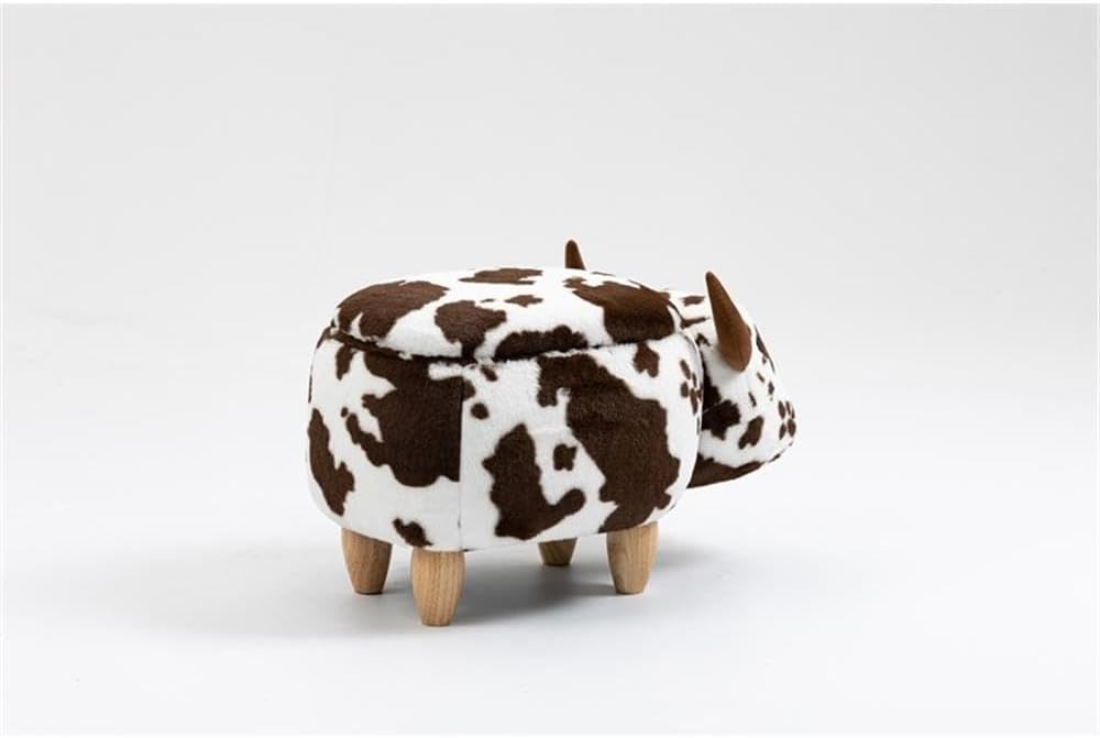 Pemberly Row Cow Ottoman, 24.8 in Fur Fabric and Wood, Brown/White Finish, Built-in Storage, Sturdy Construction, Felt Pads, Traditional Style for Living Room or Bedroom Decor