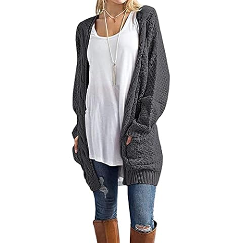 GRECERELLE Women's Long Cardigans Chunky Knit Boyfriend Jumpers Cardigan with Pockets Ladies Loose Long Sleeve Knitwear Oversized Sweater Cardigan for Autumn Winter Spring - Dark Grey Cover