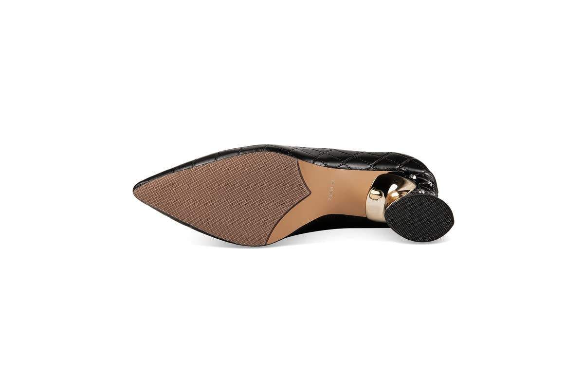 Prawdziwa skóra moda szpiczasty nosek wsuwane kryształy damskie buty, obcas blokowy z wysokim obcasem 5 cm ręcznie robione czółenka dla kobiet duży rozmiar 898-1s, Czarny, 42.5 EU