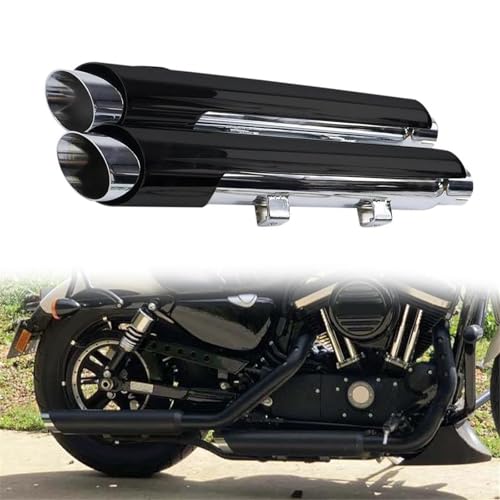 KMWSHAN Scarico per Moto per Harley per Davidson Sportster Forty-Eight XL1200X 2014-2022 Moto Slip Ons Marmitte Silenziatore Tubo di Scarico Slip-On E Silenziatore(Black)