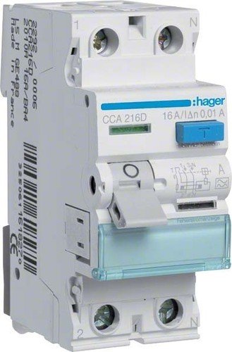 Disjoncteur FI 2 pôles 16 A/10 mA 6 kA CCA216D 3250611610014 Hager
