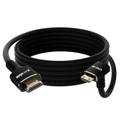 Cable mini HDMI a HDMI 8K en ángulo recto de 4 pies, bidireccional, trenzado, 8K a 60Hz, 4K a 120Hz, compatible con cámara, videocámara, monitor portátil, tablet, tarjeta gráfica, Raspberry Pi Zero