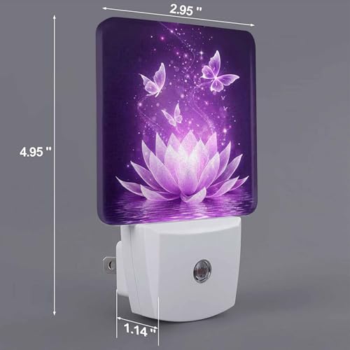 Image of LED Night Light,Purple Lotus Flower Butterfly LED Night Light Plug into Wall with Dusk to Dawn Light Sensor White Energy Efficient Nightlight for Bedroom Bathroom Hallway Living Room Kitchen