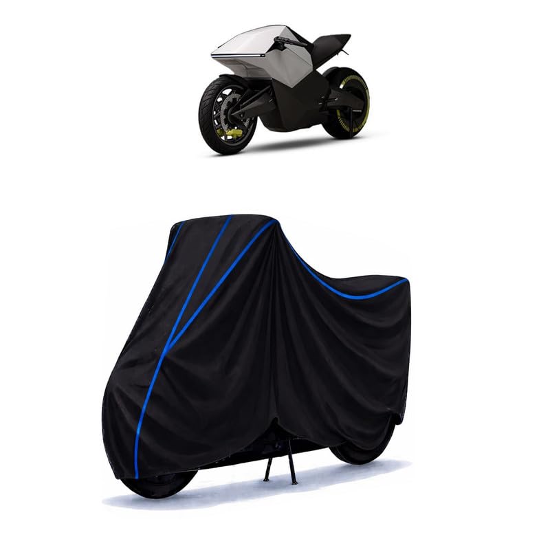 Image of Ola Cruiser Bike Cover Water Resistant Universal Motorcycle Rain | Heavy Duty UV Protection, Dust, Scratch Indoor Outdoor All Weather with Black Blue Piping Elastic