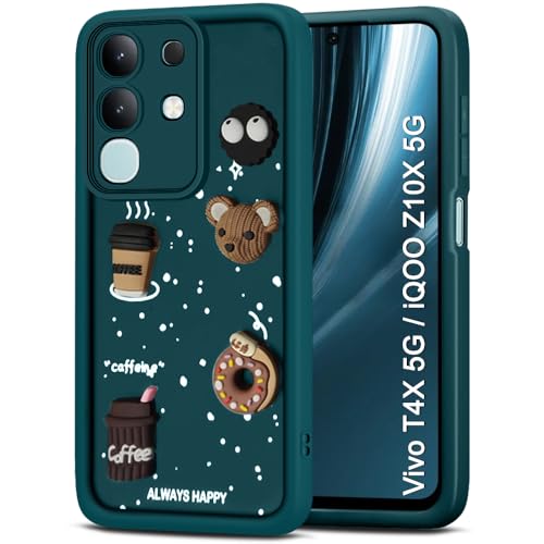 Image of TheGiftKart Back Cover Case for iQOO Z10x 5G / Vivo T4x 5G | Cute Fun Cartoon 3D Bear Coffee Case | Full Camera Protection | ShockProof Back Cover Case for iQOO Z10x 5G / Vivo T4x 5G (Silicone, Green)
