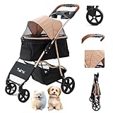 TRAIL TAIL ペットカート 犬用ベビーカー 小型犬 一体型 折り畳み イヌバギーミニ 4輪タイプ 組み立て簡単 猫犬兼用 宠物推车 ドッグ 旅行 スタイリッシュゴールド レザーハンドル 軽量 6kg コンパクト ワンタッチ開閉 メッシュ 耐荷重15KG 犬用おでかけ用品 衝撃吸収 耐摩耗ホイール 360°回転 防水生地 ブレーキ可能 カーキ いぬキャリーかーと