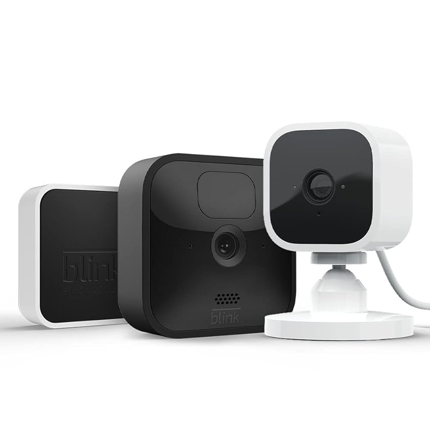 Immagine del prodotto Blink Outdoor, telecamera di sicurezza in HD, senza fili, 1 telecamera + Blink Mini - telecamera di sicurezza intelligente per interni, plug-in, video HD 1080p, compatibile con Alexa