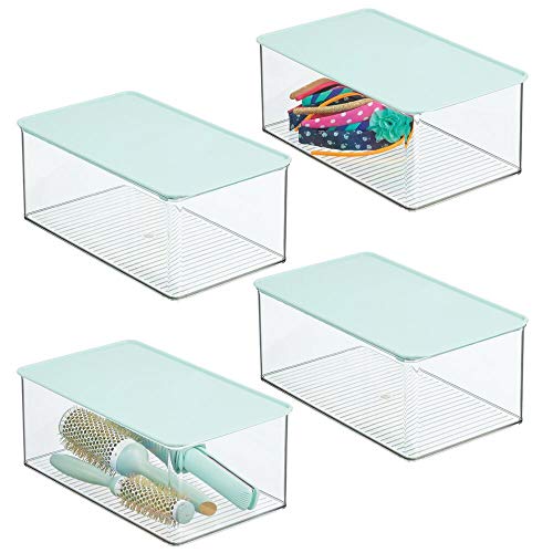 mDesign Bathroom Plastic Stackable Storage Box Container, Hinged Lid - Cabinet, Vanity Organizer