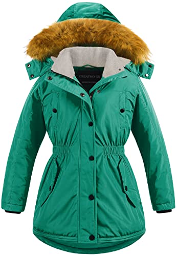 Image of CREATMO US Girl's Long Winter Warm Parka Sherpa Trimmed Collar Puffer Ski Jacket Coat