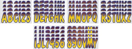Image of Hardline Products USA Series 200 Boat Registration Kit - 3 Inch Yellow & Purple Gradient Lettering - USCG Compliant Marine Vinyl Decals for Boats & PWC - UV, Fuel & Scratch Resistant (YEPUG200)