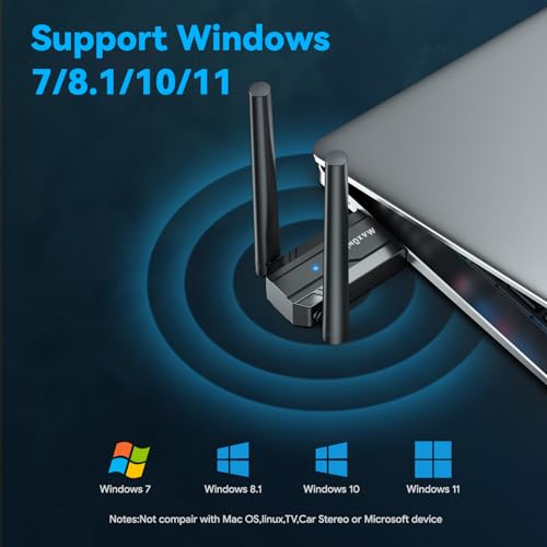 Maxuni USB Bluetooth 5.3 Dongle Adapter for PC Laptop Computer Desktop, Low Latency EDR Bluetooth Receiver for Bluetooth Keyboard Mouse, Support Windows 10/11/8.1(Plug and Play), 150M - Image 4