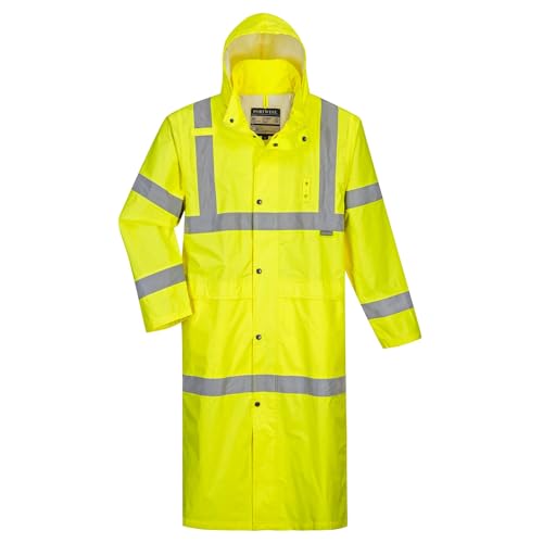 Portwest H445 Hi-Vis Rain Coat 122cm Long Sleeve Waterproof Secure Storage