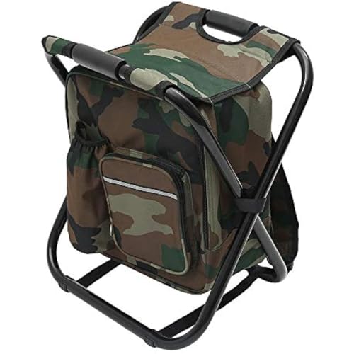 バックパックチェア 椅子付きリュック折りたたみチェア付 座れるリュック 防水保温保冷パック 耐荷重150kg 多機能携帯 保温バッグ野釣りスツールビーチ軽量 バッグ釣りスツール キャンプ/釣り/ハイキング/ピクニックなどに最適 (迷彩)