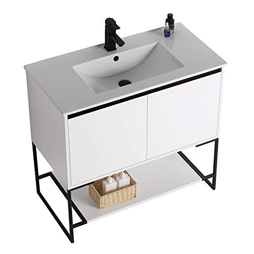 Fine Fixtures - 36" Inch Bathroom Vanity And Sink, Knob Free Design - Urbania Collection #TOP4