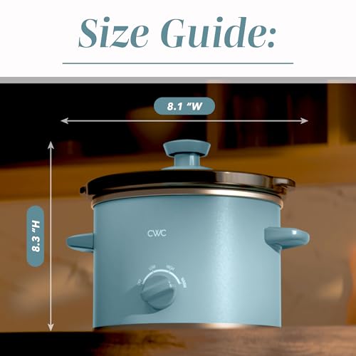 Image of COOK WITH COLOR 2QT Mini Electric Round Slow Cooker - Adjustable Settings, Removable Stoneware Pot, Tempered Glass Lid, Dishwasher Safe, Cool-Touch Side Handles, Slate Blue