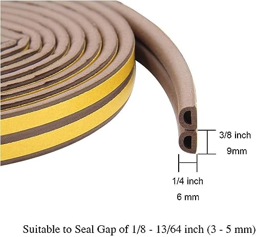 CloudBuyer Weather Stripping for Door,Insulation Weatherproof Doors and Windows Soundproofing Seal Strip,Collision Avoidance Rubber Self-Adhesive Weatherstrip (Brown, 33Ft)